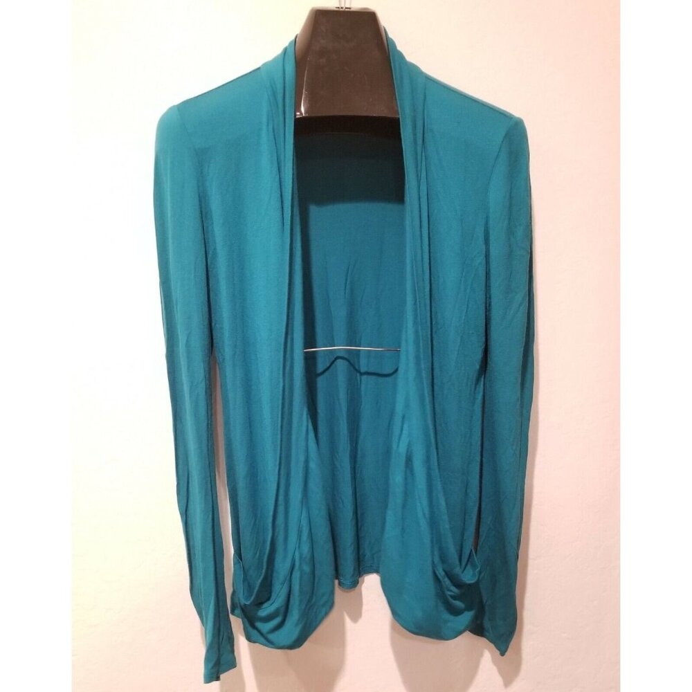 J.Jill Wearever Women's Small Teal Stretch Open Front Cardigan Sweater Pockets